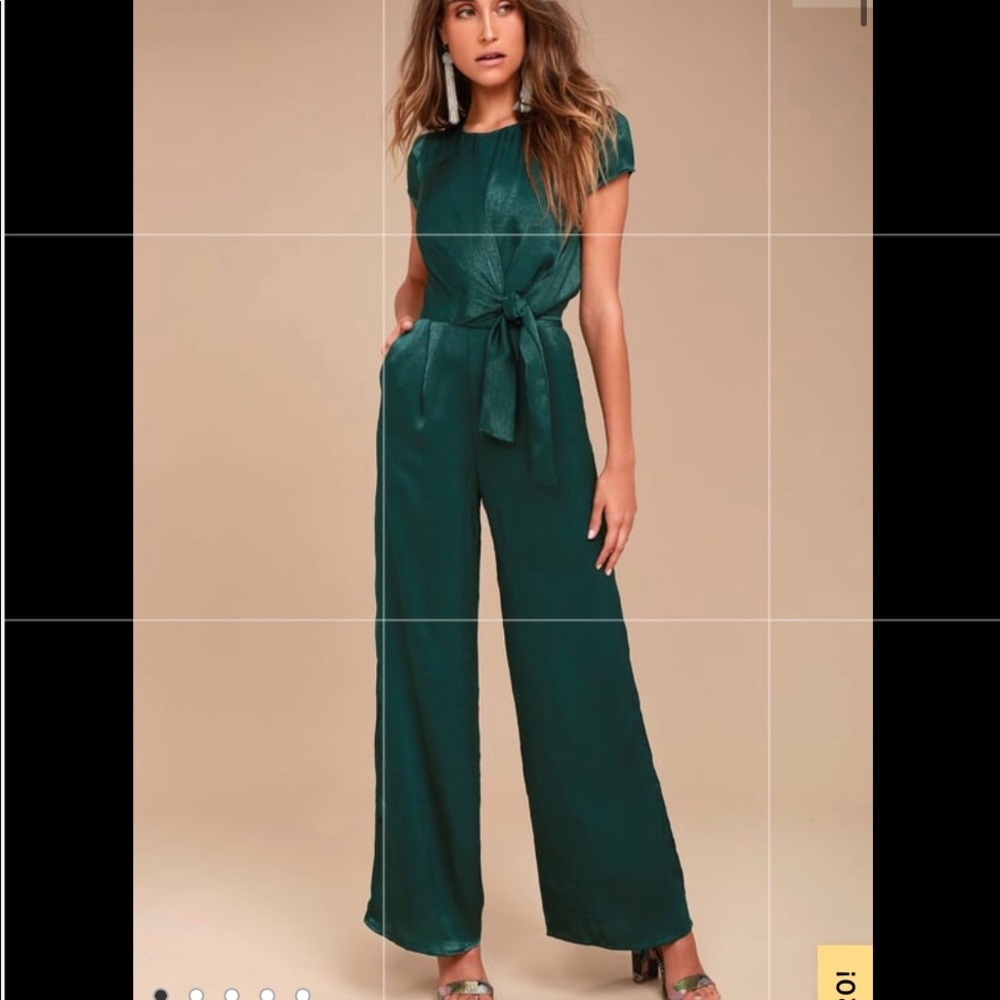 Lulu’s Let Me Entertain You Green Satin Jumpsuit